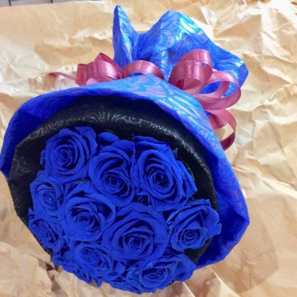 プリザーブドフラワー　プロポーズにプリザーブドフラワーの青いバラ１２本の花束　ケース付き