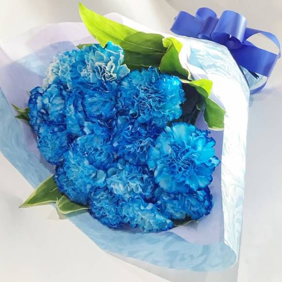 青いカーネーション（染め）２０本の花束