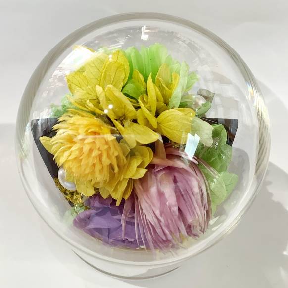 仏花、お供えの花、仏壇用のガラスドームのリバーシブルのプリザーブドフラワー　