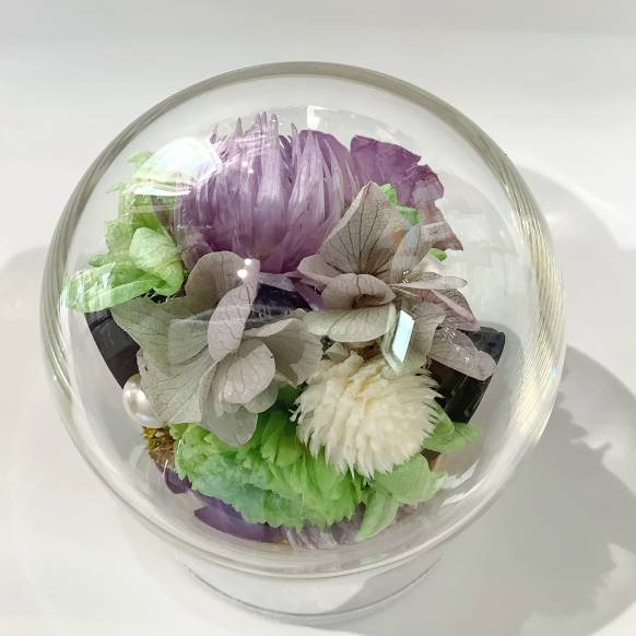 仏花、仏壇、お供えの花のガラスドームのリバーシブルのプリザーブドフラワー　