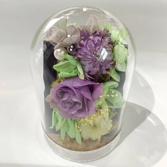仏花、仏壇、お供えの花のガラスドームのリバーシブルのプリザーブドフラワー　
