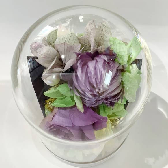 仏花、仏壇、お供えの花のガラスドームのリバーシブルのプリザーブドフラワー　