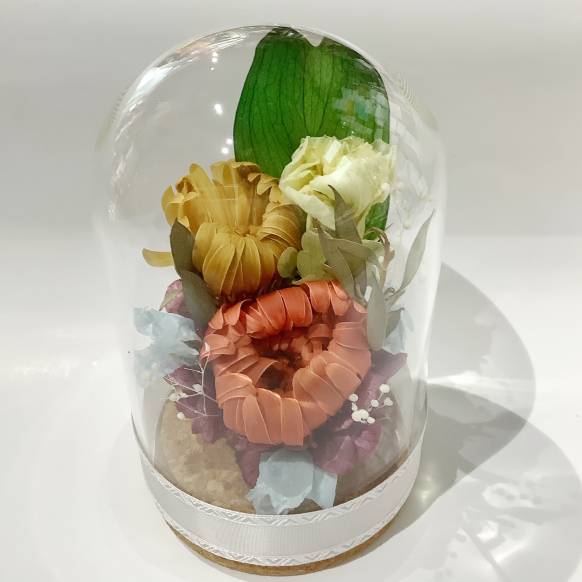 ガラスドームのプリザーブドフラワーの仏花、お供え、仏壇用。　 901862