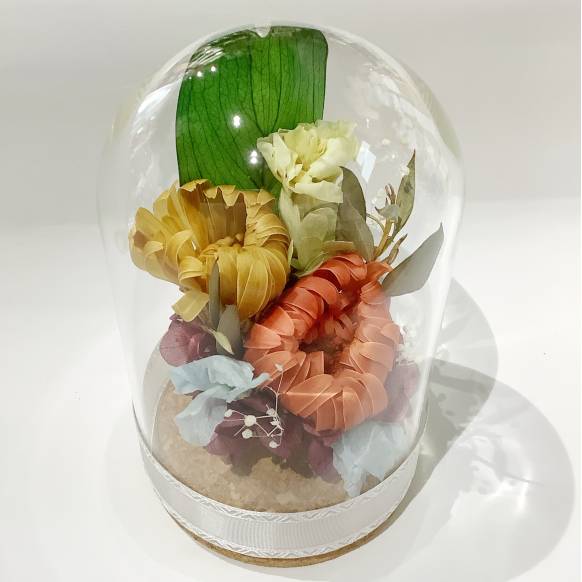 ガラスドームのプリザーブドフラワーの仏花、お供え、仏壇用。　